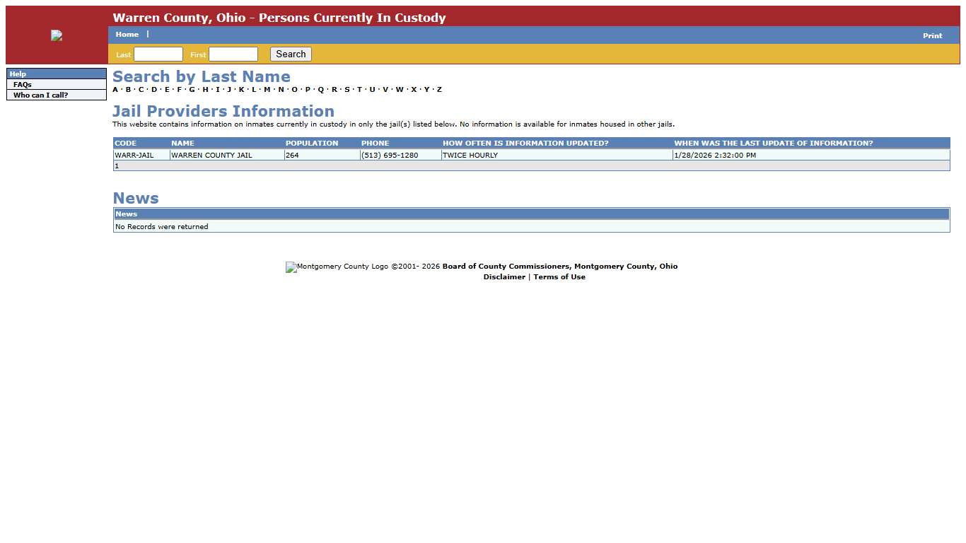 Warren County, Ohio - Persons Currently In Custody